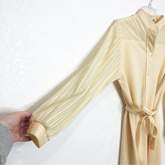 Vintage Lady Blair Midi Shirt Dress Long Sleeve Tie Waist Butter Yellow - Picture 5 of 15